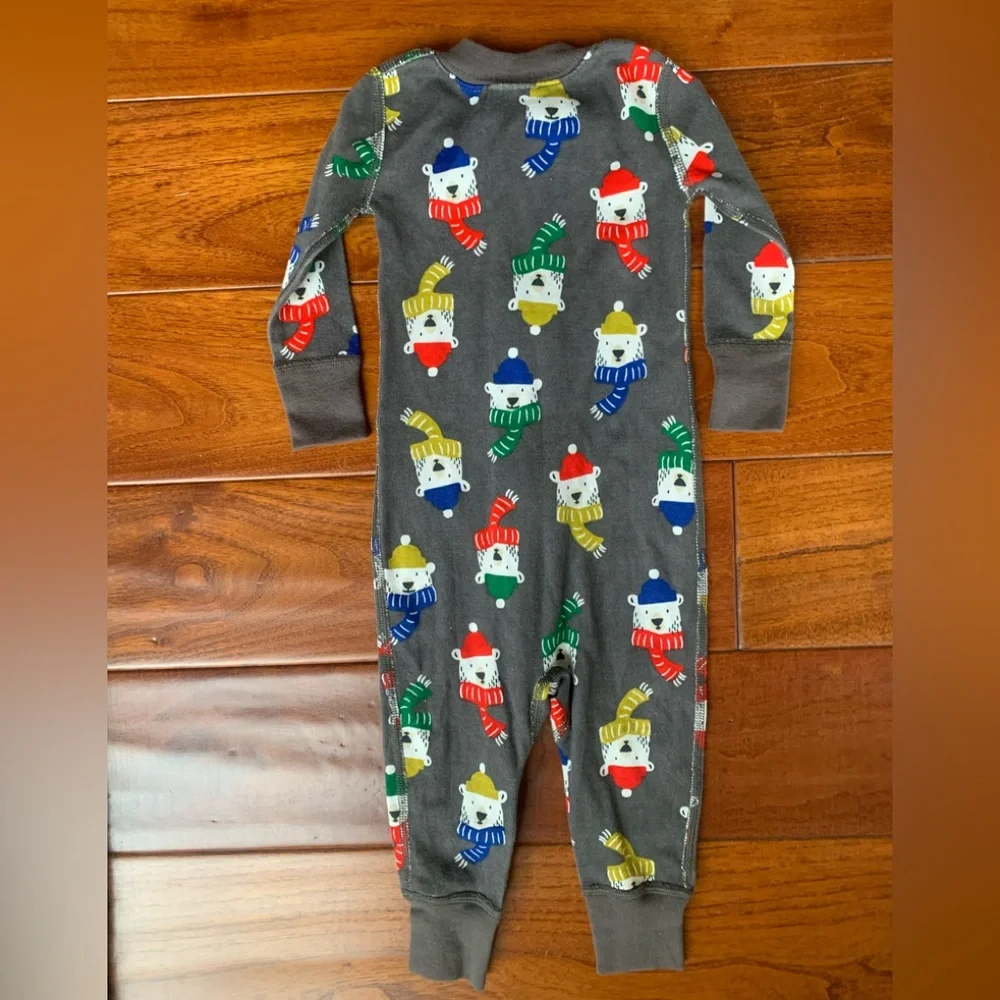 Hanna Andersson Long John Size 12-18m Full Zip Pajamas Grey Winter Bears Sleeper